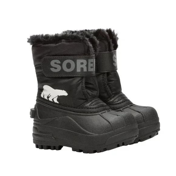 SOREL Snow Commander Toddler Boots Size 4 Black Faux Fur Winter NEW NO BOX - Picture 1 of 11